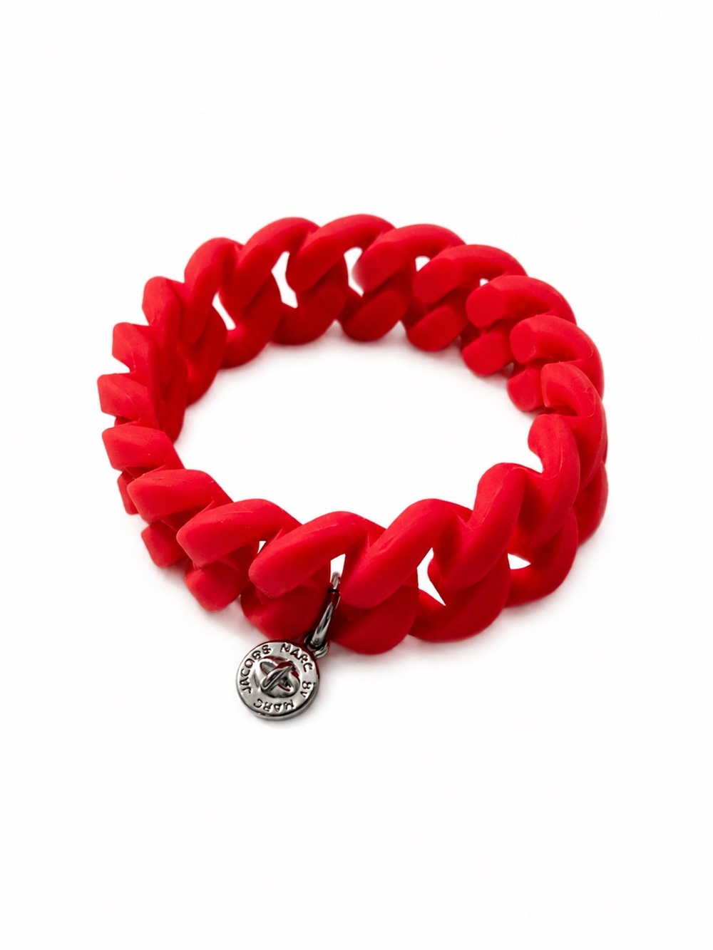 Marc by Marc Jacobs Bright Pink Silicone Chain Bracelet with Logo Charm